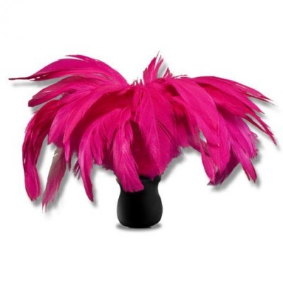 Plumas cor-de-rosa vibrante numa base preta sobre fundo branco