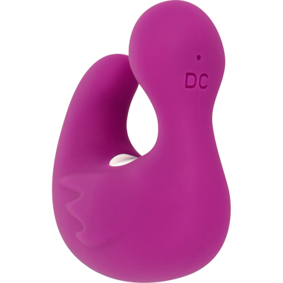 Dispositivo ergonómico de silicone lilás com a inscrição DC