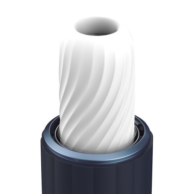 Produto cilíndrico branco com textura espiral em base preta