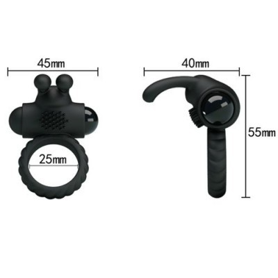 Anel vibratório preto com medidas indicadas em milímetros