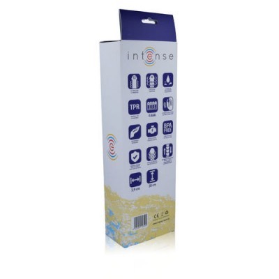 Embalagem do produto Intense com texto e ícones característicos