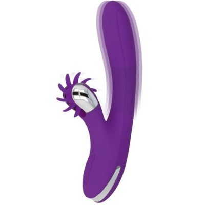 Vibrador roxo com parte dourada e roda dentada ovalada