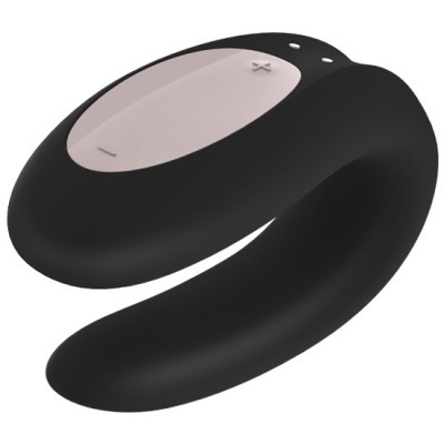 Dispositivo tecnológico preto e rosa claro em formato U com botões