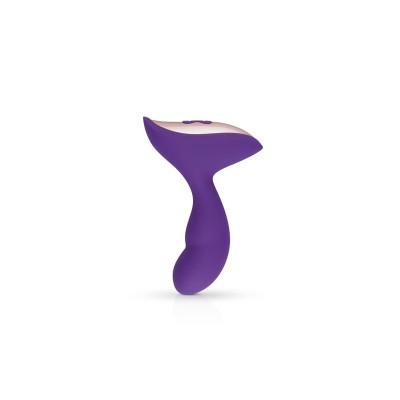 Dispositivo vibratório roxo com detalhes brancos em fundo branco