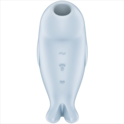 Dispositivo eletrônico azul claro com ícones em relevo sobre fundo branco