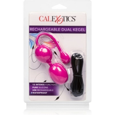 Produto CalExotics Rechargeable Dual Kegel em silicone rosa com cabo USB preto