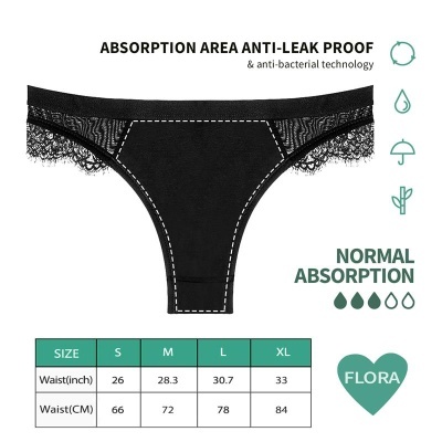 Calcinha preta com renda e área de absorção anti-fugas