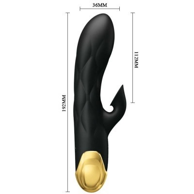 Vibrador preto com detalhe dourado e texturas em relevo