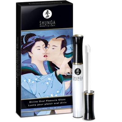 Gloss labial Shunga Erotic Art com embalagem preta e arte japonesa de casal a beijar-se