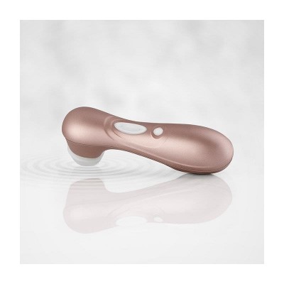 Dispositivo eletrônico portátil rosa metálico com botões brancos