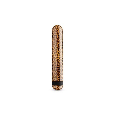 Vibrador com padrão animal print castanho e preto num fundo branco