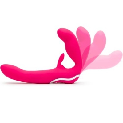 Vibrador rosa curvo em silicone numa superfície branca