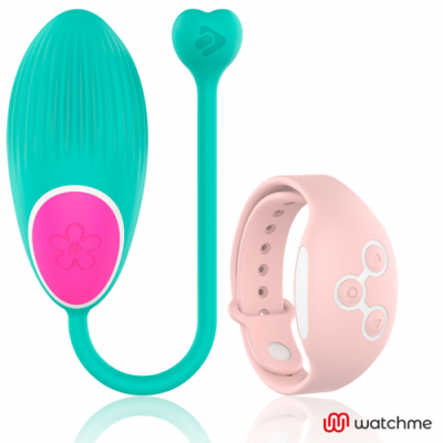 Dispositivo vibratório azul turquesa com botão rosa e pulseira ajustável rosa em silicone
