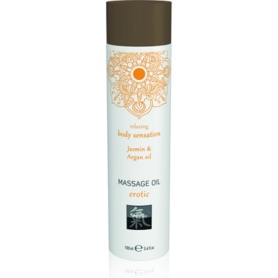 Óleo de massagem relaxante Jasmin e Argan com tampa castanha e padrão mandala laranja