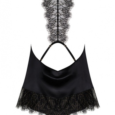 Body feminino preto com renda na parte inferior e nas costas