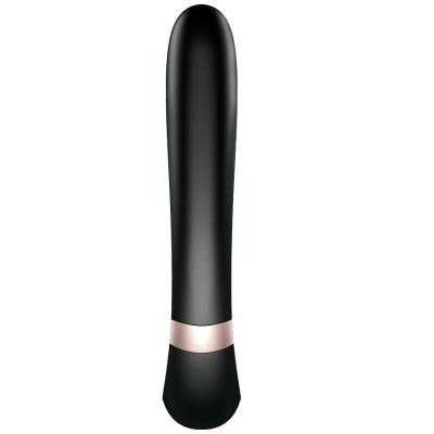 Vibrador preto de formato alongado com detalhe rosado
