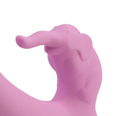 Cabeça de elefante rosa de plástico com tromba curva e orelhas arredondadas