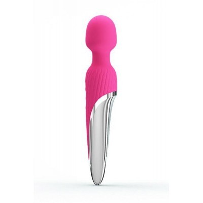 Vibrador rosa com parte inferior prateada e textura ondulada