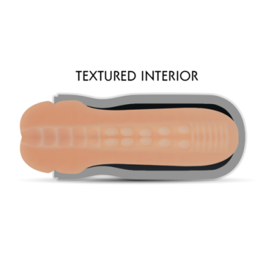 Produto em bege com interior texturizado e texto TEXTURED INTERIOR