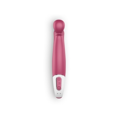 Vibrador cor-de-rosa e branco com botão de controlo
