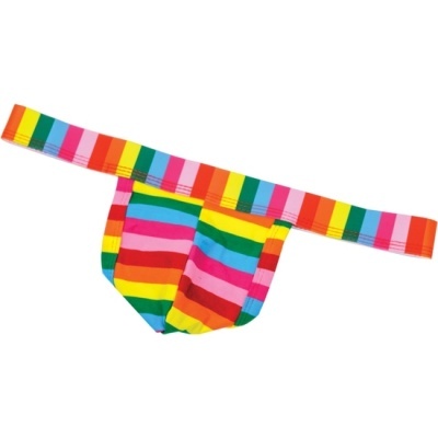 Cueca masculina às riscas coloridas com elástico largo às riscas