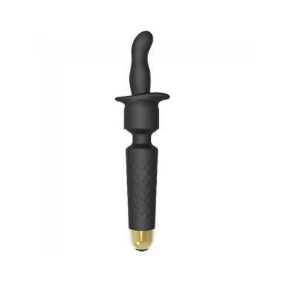 Vibrador preto com textura e extremidade dourada