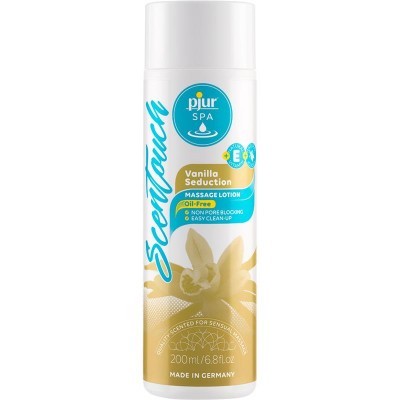 Frasco branco de loção massageadora pjur SPA Vanilla Seduction de 200ml