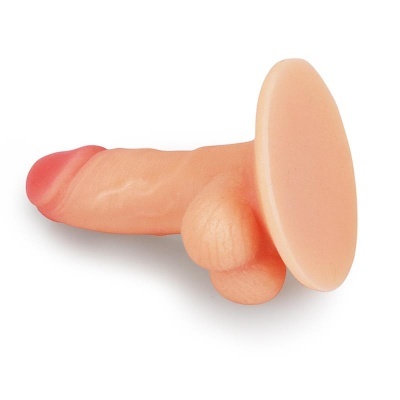Brinquedo sexual em forma de pénis de silicone e cor pele com base larga