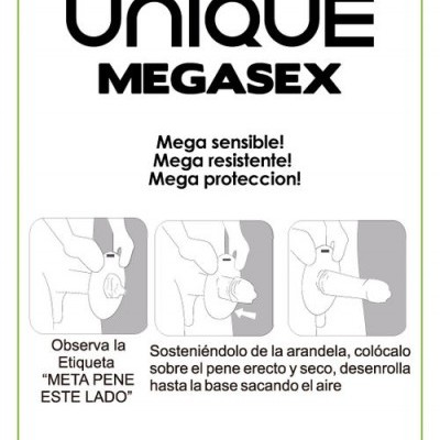 Instruções para colocar preservativos UNIQUE MEGASEX com ilustrações