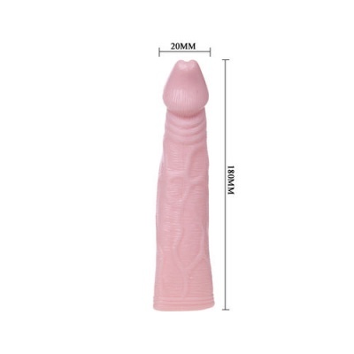 Produto cilíndrico rosa claro com textura e medidas 180MM por 20MM