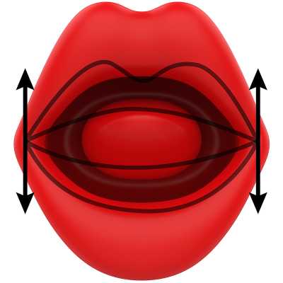 lábios vermelhos com linhas pretas e setas de medição