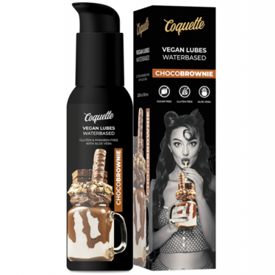 Frasco e caixa do lubrificante vegan Coquette Chocobrownie