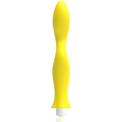 Vibrador amarelo com base branca em fundo branco