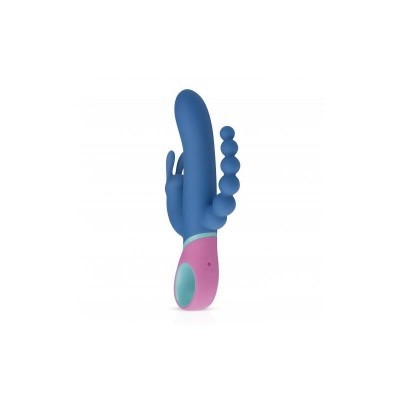 Vibrador azul e rosa em silicone com esferas para estimulação externa