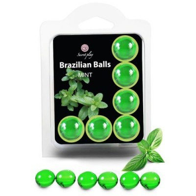 Embalagem de bolas verdes Brazilian Balls Mint com folhas de hortelã na embalagem
