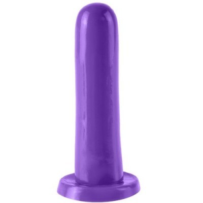 Dildo roxo com base circular sobre fundo branco