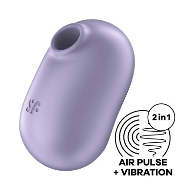 Dispositivo lilás oval com orifício e texto 2 in1 Air Pulse + Vibration.