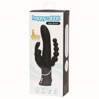 Embalaem com vibrador triplo preto da marca happy rabbit