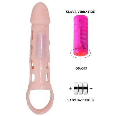 Capa para dedo com vibração e vibrador rosa translúcido com texto ON/OFF e indicação 3 AG9 BATTERIES