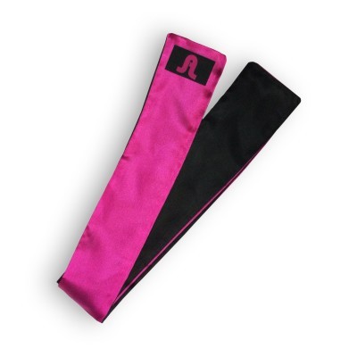 Faixa elástica bicolor rosa e preta com etiqueta preta e símbolo rosa