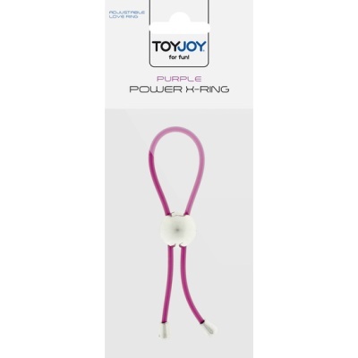 Anel flexível roxo com esfera branca central da marca TOYJOY em cartão branco
