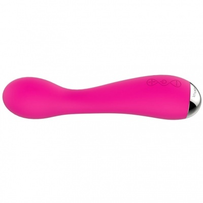 Vibrador rosa em silicone com controlo e ponta metálica prateada