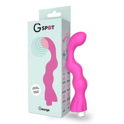 Vibrador rosa para estimulação G-spot com embalagem cinza clara