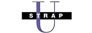 Logótipo com palavra 'STRAP' e letra 'U' azul