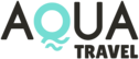 Logótipo AQUA TRAVEL com letras pretas e aqua