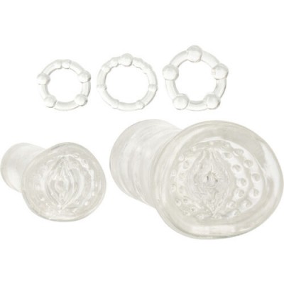 Tampões de silicone transparentes com textura e anéis brancos com esferas