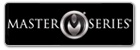 Logótipo MASTER SERIES preto e branco com símbolo circular prateado