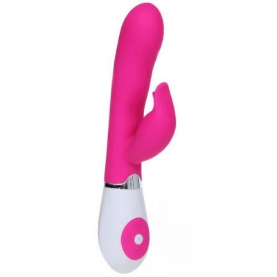 Vibrador cor-de-rosa com base branca e botão