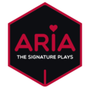 Logótipo ARÌA vermelho com coração sobre fundo preto em forma hexagonal