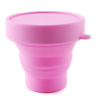 Copo de silicone dobrável cor-de-rosa com tampa